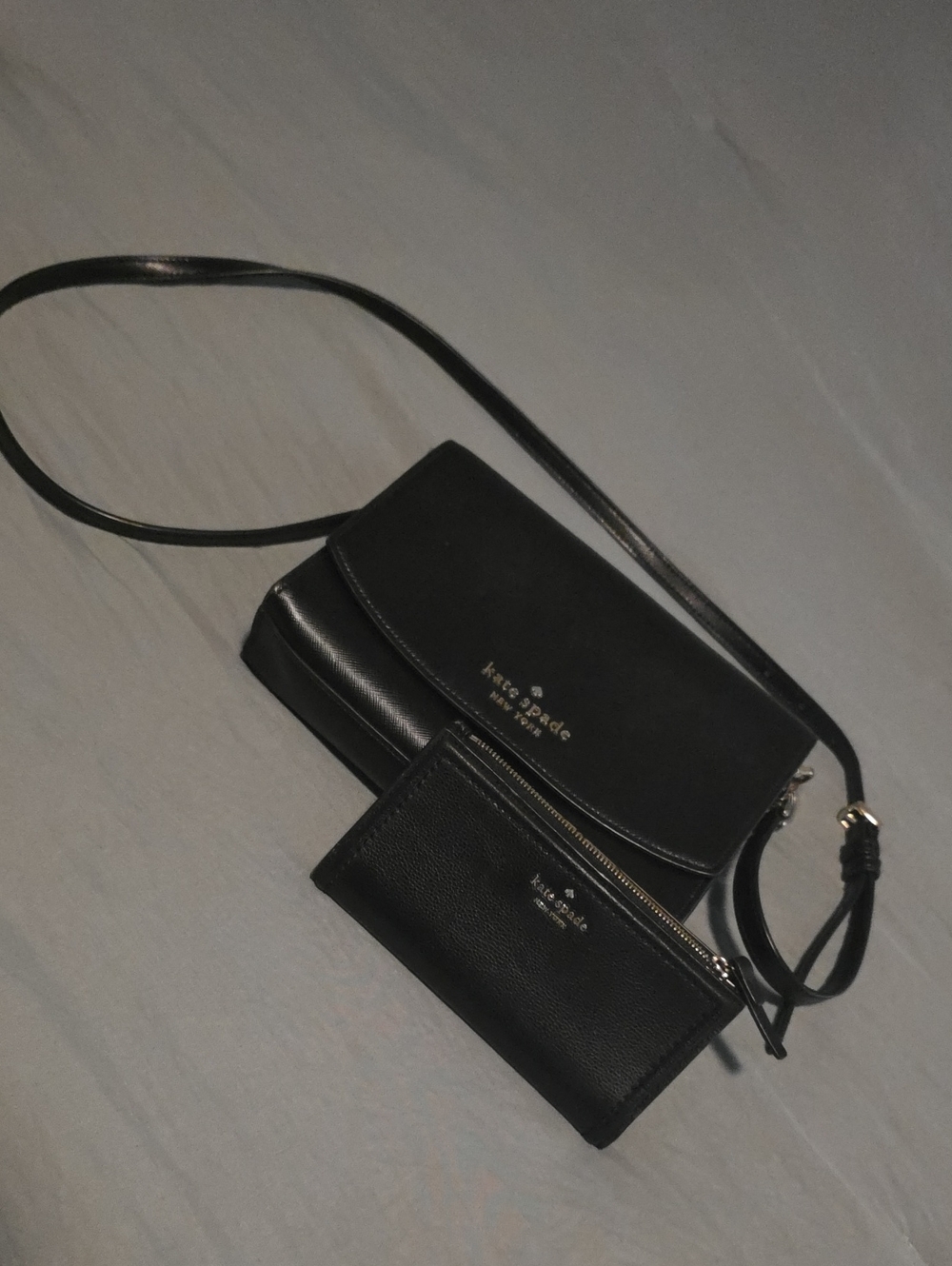 kate spade Black Leather Crossbody with Matching Zip Wallet